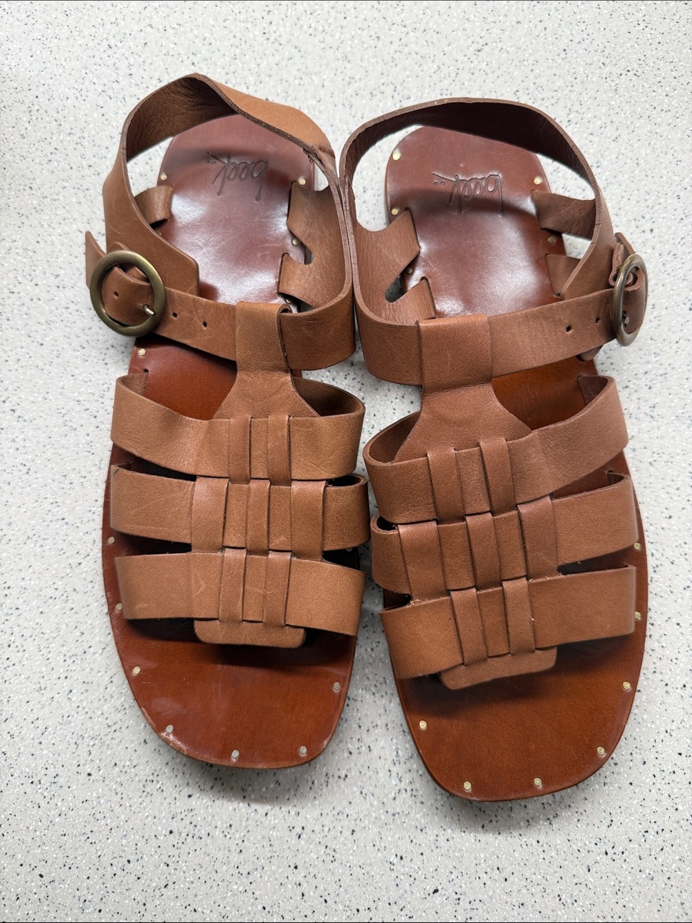 BEEK Starfish Brown Leather Woven Buckle Sandals - Picture 3 of 5